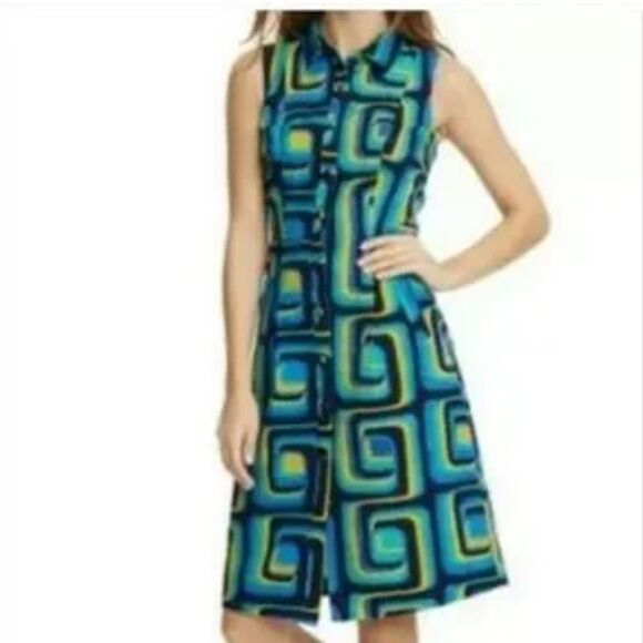 Boden Iris Geometric Sleeveless Button Front Midi Dress - Picture 2 of 7